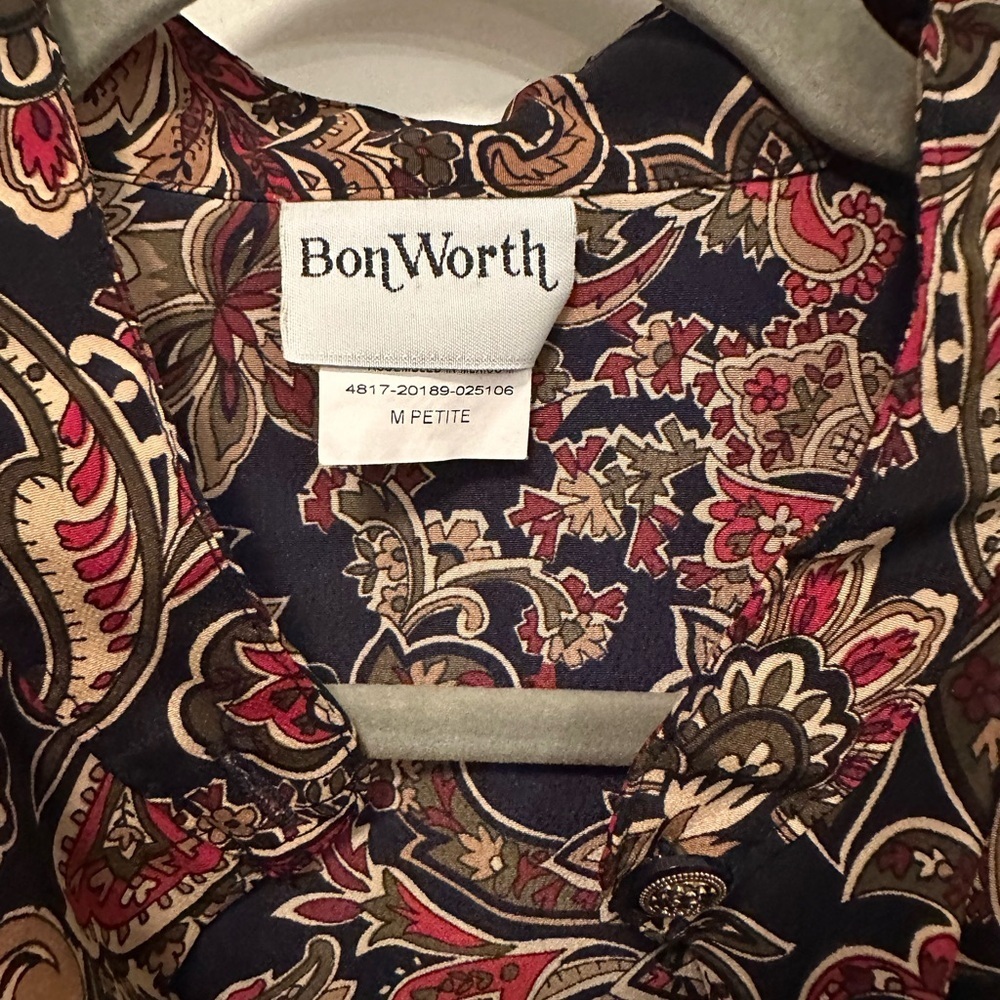 BonWorth Navy and Beige Paisley Blouse - Picture 2 of 3
